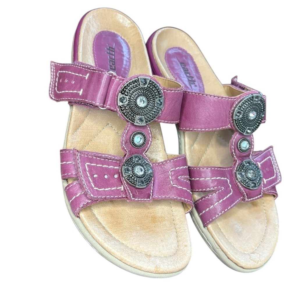Earth Shoes Womens 8B raspberry pink Papaya Slides Sandals Rhinestones preloved - Picture 2 of 8